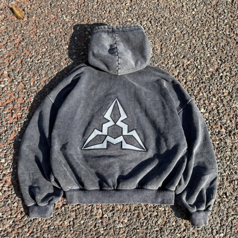 Reflective embossed stone washed hoodie